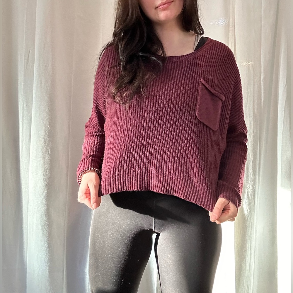 Charlotte Russe, maroon cropped sweater with pocket